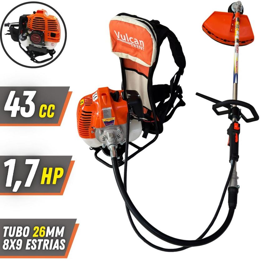 Roçadeira Vulcan VRC430 43cc 1,7HP Carretel + Faca 2 Pontas + Enxada Capinadeira + Enxada Cultivadora + Podador de Galhos e Esqueletador + Óleo Sti - imagem 2