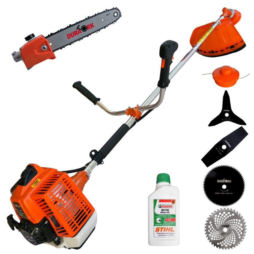Roçadeira Lateral Duratork DR620H5 62cc Com Carretel + Lâmina 2 Pontas E 3 Pontas + Disco 40 Dentes E 80 Dentes + EPI + Podador de Galhos + Óleo S - imagem 3