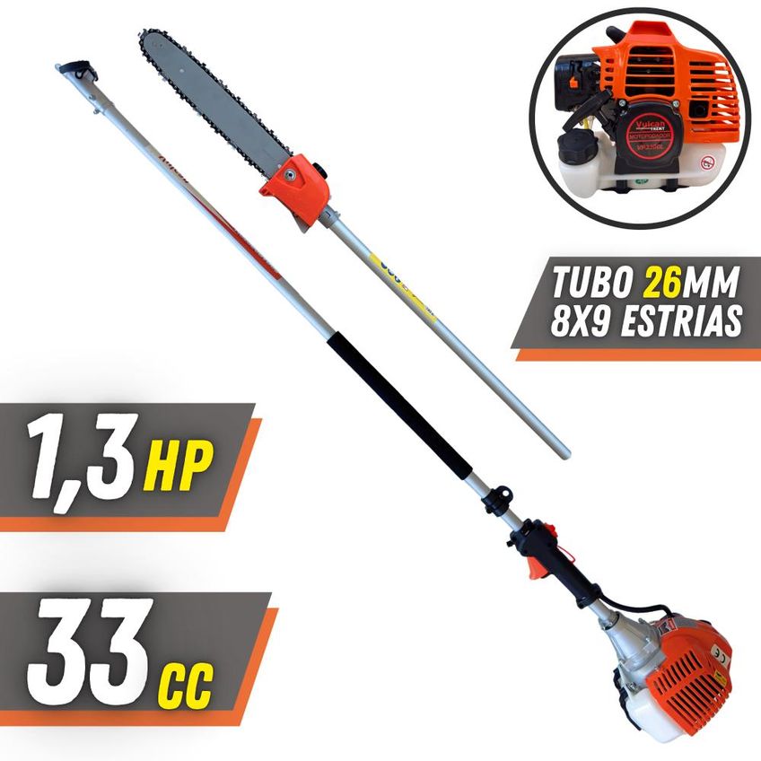 Podador De Árvores Vulcan Vp3300l À Gasolina 33cc 1,3hp 10.000rpm P/ Poda De Árvores Com Sabre 30cm E Alcance De 5m + Aparador Cerca Viva + Óleo - imagem 2