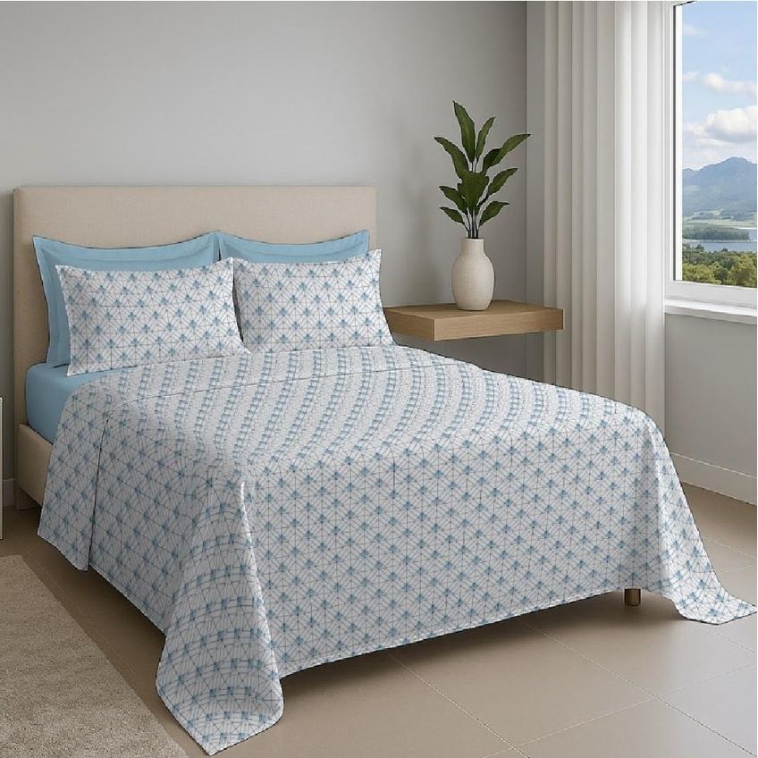 Jogo Cama Queen 4pc Algodão 130 Fios Azul 7826 Estamparia - imagem 3