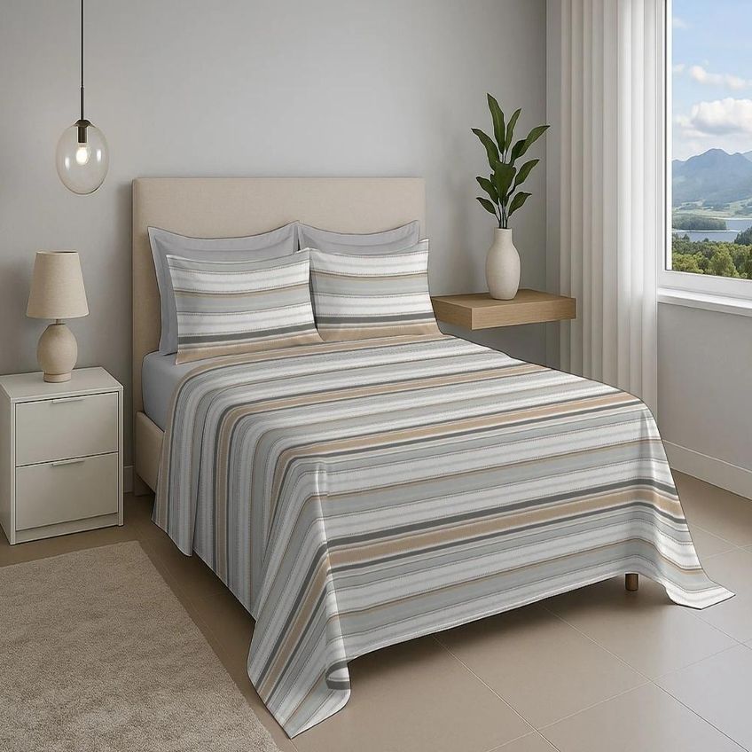 Jogo Cama Queen 4pc Alg. 150f Cinza 7980 Estamparia - imagem 2