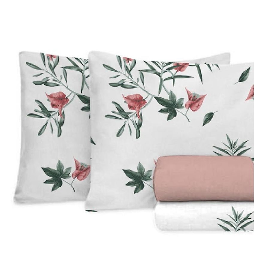 Jogo Cama King 4pc Alg. 150f Rosa 7775 Estamparia - imagem 3