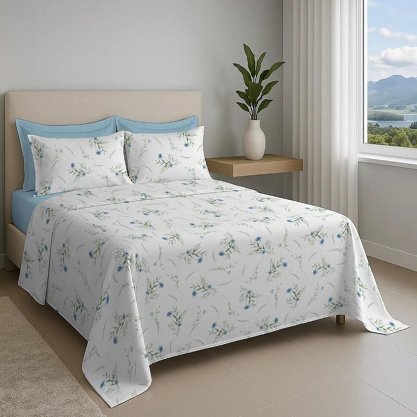 Jogo Cama King 4pc Alg. 150f Azul 7872 Estamparia - imagem 3