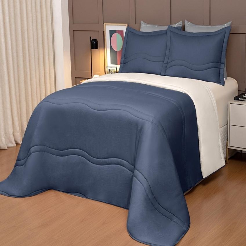 Edredom King Dupla Face 3pcs Alure Azul/Palha Lavive - imagem 3