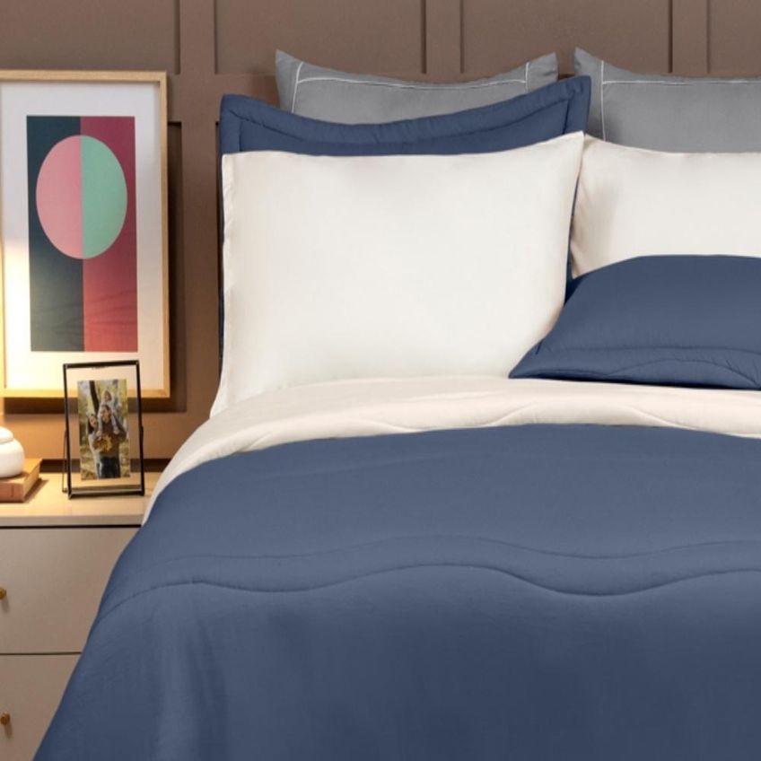 Edredom King Dupla Face 3pcs Alure Azul/Palha Lavive - imagem 5