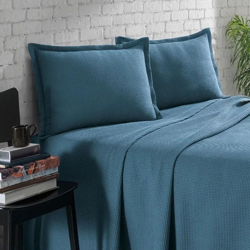 Colcha King 3 Peças Algodão Piquet Favo Azul 12673 Dohler - imagem 4