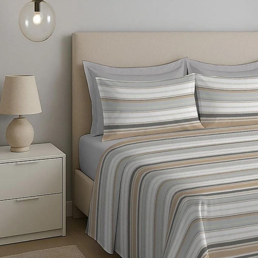 Jogo Cama Casal 4pc Alg. 150f Cinza 7980 Estamparia - imagem 4