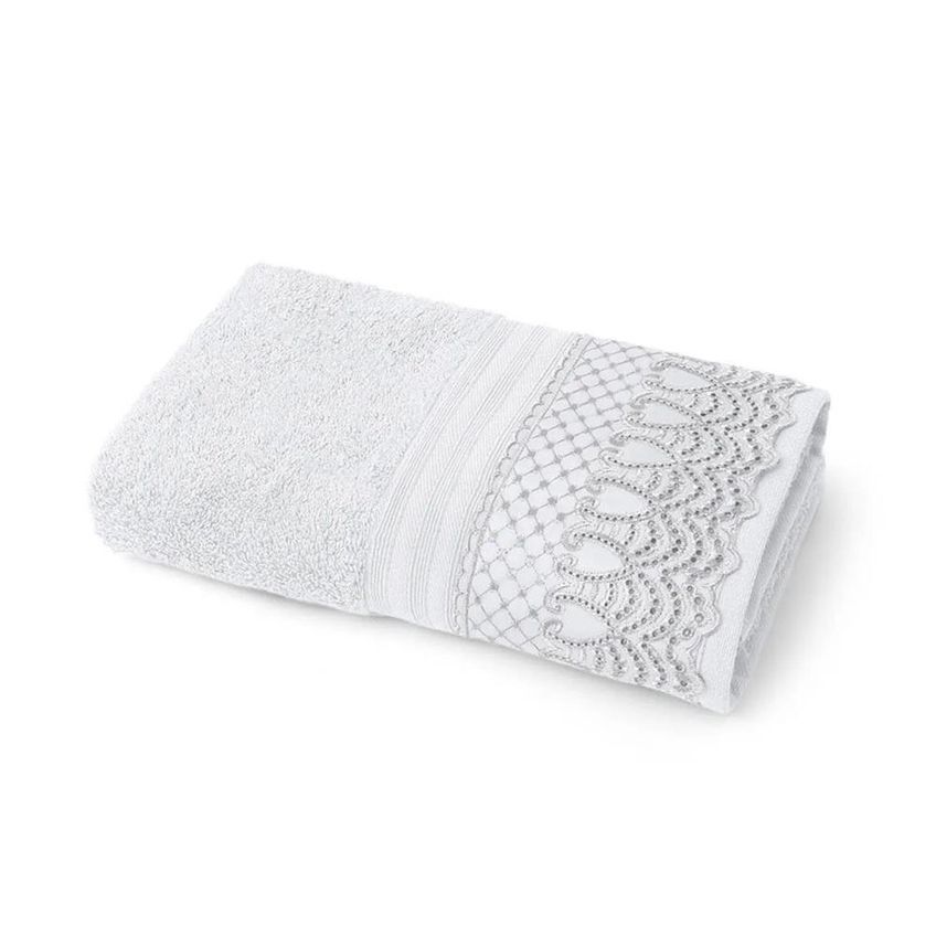 Jogo Toalha Banho 5pcs Cristal Com Renda Sofia Branco Bouton - imagem 3