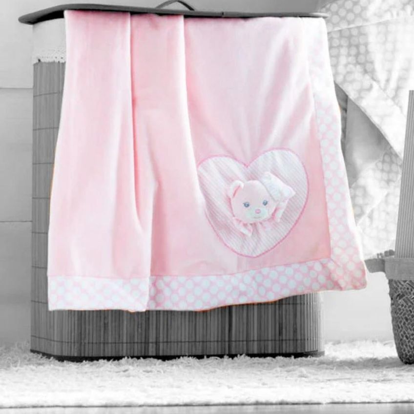 Edredom Manta Baby Bordado Com Aplique Rosa Jolitex - imagem 3