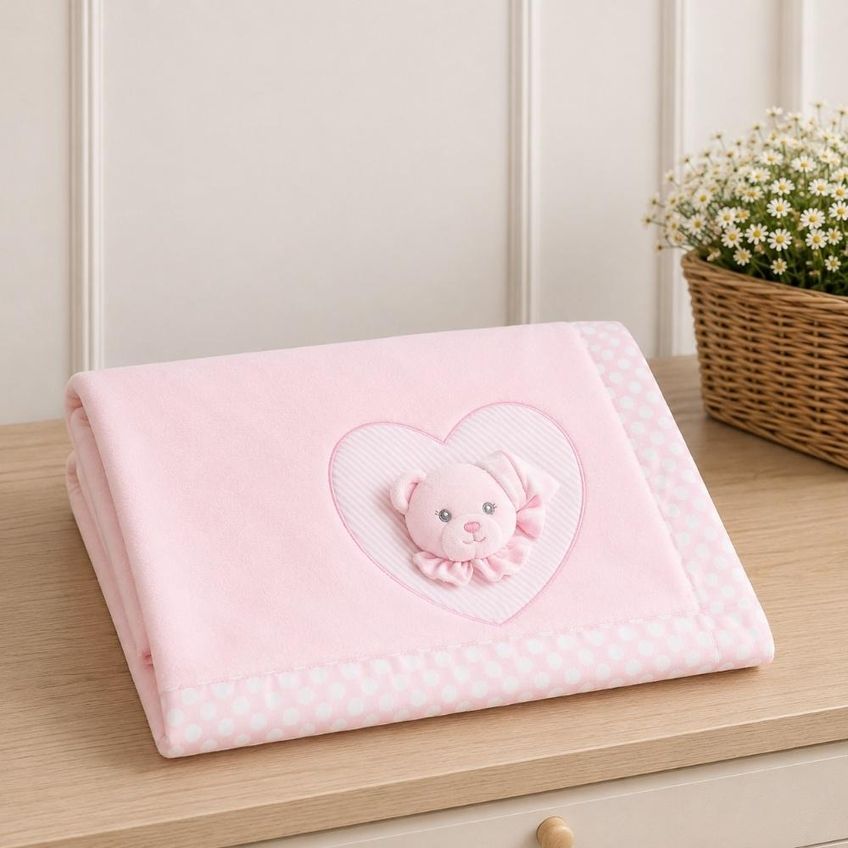 Edredom Manta Baby Bordado Com Aplique Rosa Jolitex - imagem 5