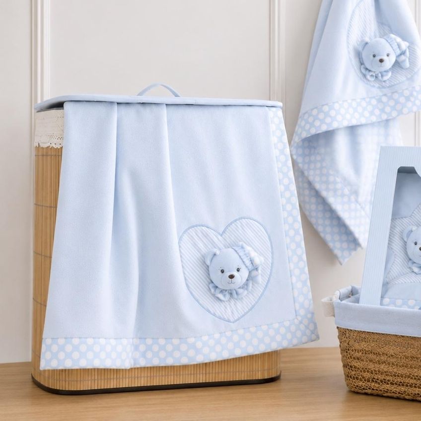 Edredom Manta Baby Bordado Com Aplique Azul Jolitex - imagem 3