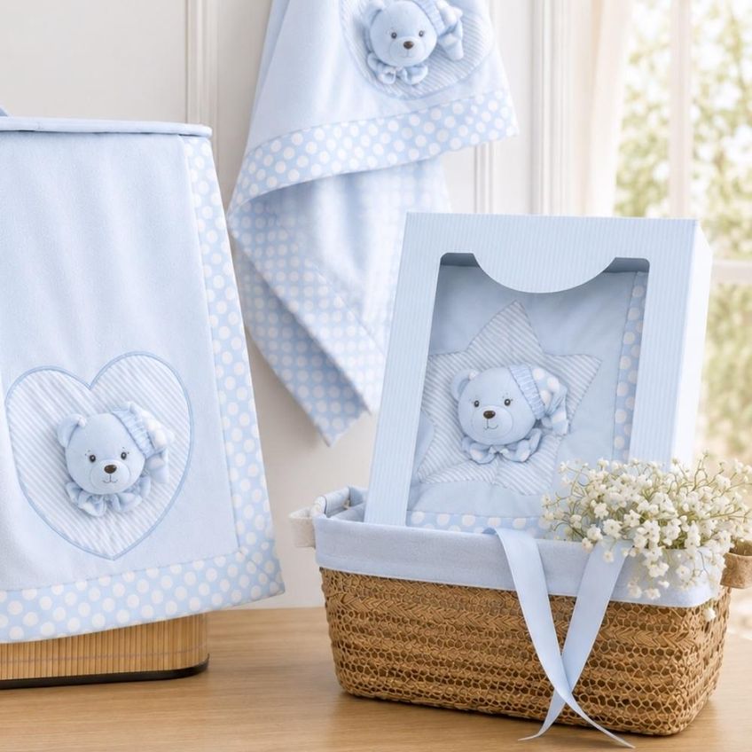 Edredom Manta Baby Bordado Com Aplique Azul Jolitex - imagem 4