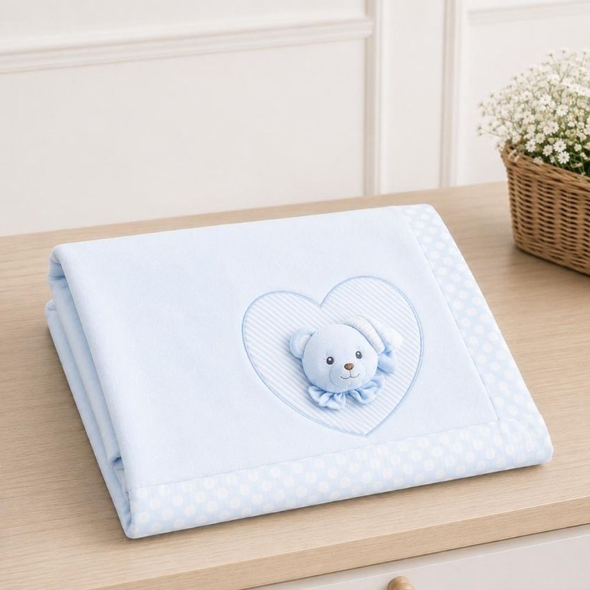 Edredom Manta Baby Bordado Com Aplique Azul Jolitex - imagem 5