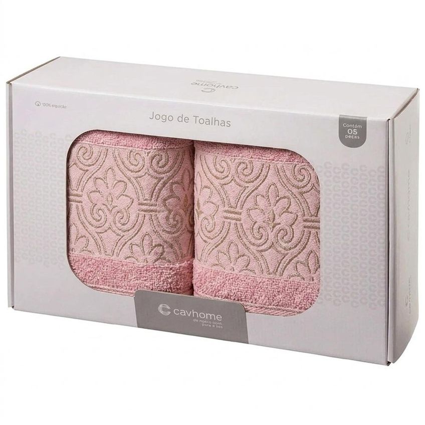 Jogo De Toalha Banhão 5 Peças Taj Rosa Blush Cavhome - imagem 4