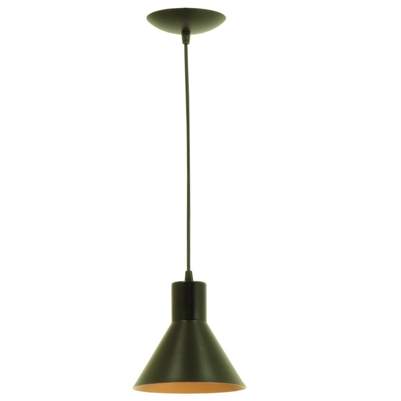 Luminária Pendente Funil Triplo Preto Com Cobre..Luminária ideal para