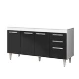 Balcão Gabinete de Pia 150cm 4 Portas Branco e Preto