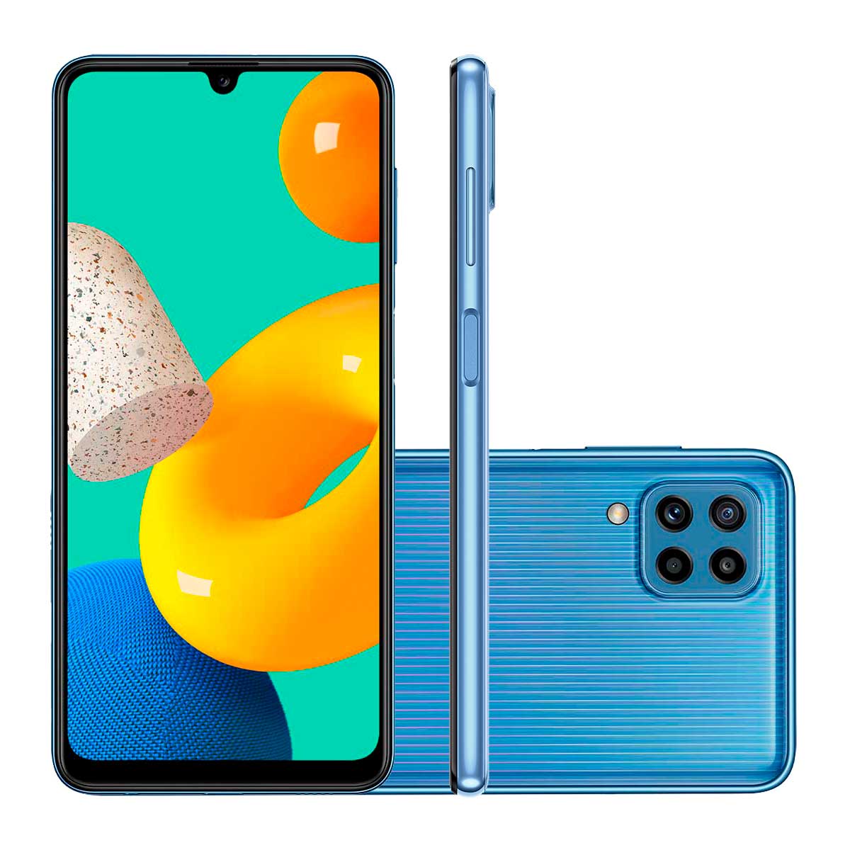 Smartphone Samsung Galaxy M32 Azul Displays Super AMOLED 90Hz Câmera Quadrupla 64MP Selfie 20MP Dual Chip Android 11.0