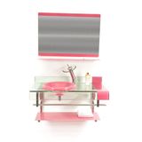 Gabinete De Vidro 90cm Curvado Duplo Inox Com Cuba Rosa