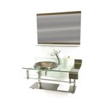 Gabinete de Vidro 90cm Curvado Duplo Inox Com Cuba Ouro