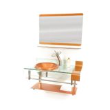 Gabinete de Vidro 90cm Curvado Duplo Inox com Cuba Dourado