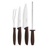 Kit Churrasco Lâminas Inox Plenus 4 Peças Tramontina Marrom