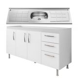 Balcão Gabinete Nathan e Pia Inox 160cm Branco