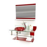 Gabinete de Vidro 90cm Curvado Inox Com Cuba Vermelho Cereja