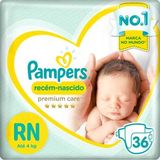 Fralda Pampers Premium Care Recém Nascido com 36 unidades - Até 4 Kg