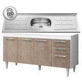 Balcão Gabinete Lis e Pia Inox 150cm Branco e Castanho