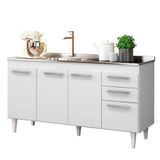 Balcão Gabinete Lisboa e Pia Inox 150cm Branco