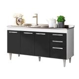 Balcão Gabinete Lisboa e Pia Inox 150cm Branco e Preto