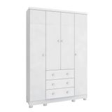 Guarda Roupa 4 Portas 3 Gavetas Junior Peroba Branco Brilho