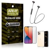 Fone Bluetooth HS-615 iPhone 12 Pro 6.1 + Capinha Anti Impacto + Película 3D - Armyshield