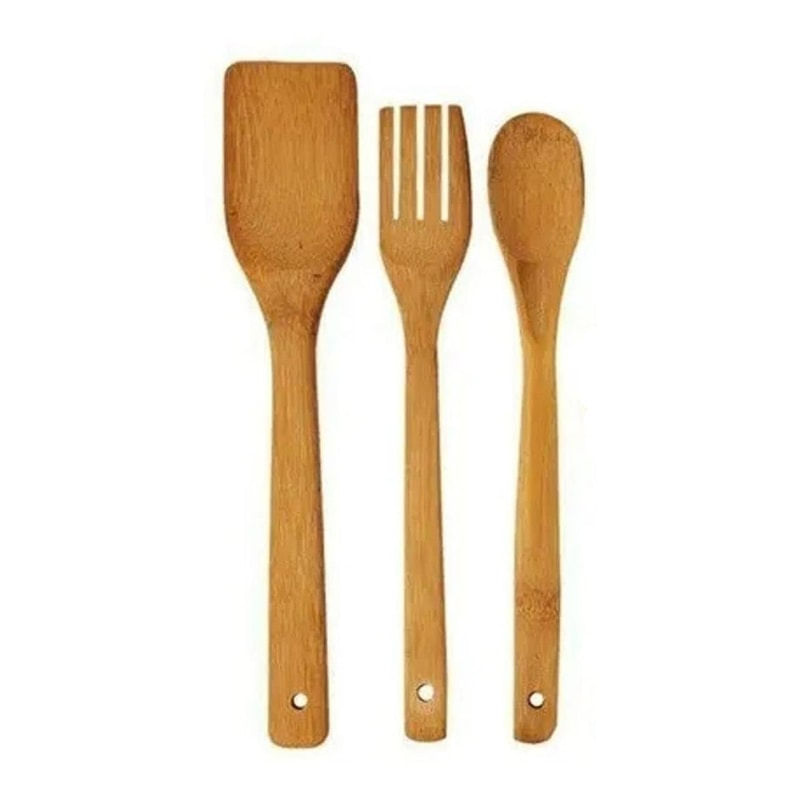 Kit De Cozinha Colheres De Bambu 3 Peças Conjunto Espátula