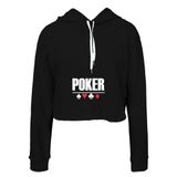 Moletom Feminino Cropped Capuz Inverno Poker Moderno Casual Preto GG