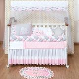 Kit Quarto Do Bebe Enxoval Para Berço E Tapete Nuvem Rosa