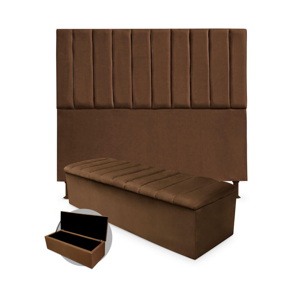 Kit Cabeceira + Calçadeira Baú Cancun King Size 195cm Suede - Ecotec Decor