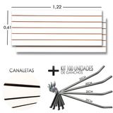 2 Paineis Canaletado - 1,22 X 0,61 + 100 Gancho 20cm + Canaletas Preto