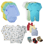 Kit Bebê 14 Peças Body Macacão Conjunto Pijama e Touquinhas