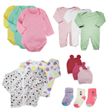 Kit Bebê 14 Peças Body Macacão Conjunto Pijama e Touquinhas