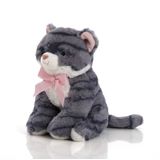 Gato de Pelúcia 25 cm Sentado - Jasmim Com Laço Listrado Cinza