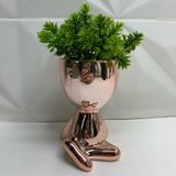 Vaso Bob de cerâmica rose gold com planta artificial