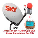 Antena Original Sky + Lnb Duplo Sky + Chave Comutadora 3x4