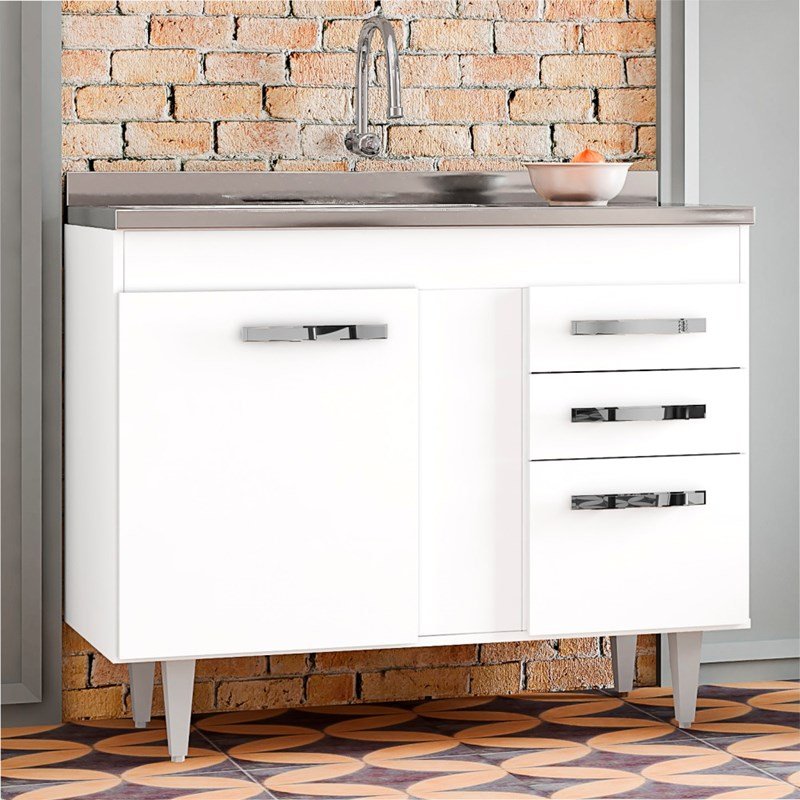 Balcão Gabinete de Pia 100cm Viena 2 Portas Branco - Lumil Móveis é boa?