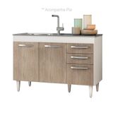 Balcão Gabinete Pia Inox Suécia 120cm 03 Portas Branco/Castanho - Lumil Móveis