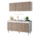 Armário Aéreo Parma e Balcão Gabinete Pia Inox Lisboa 150cm Branco/Castanho - Lumil Móveis