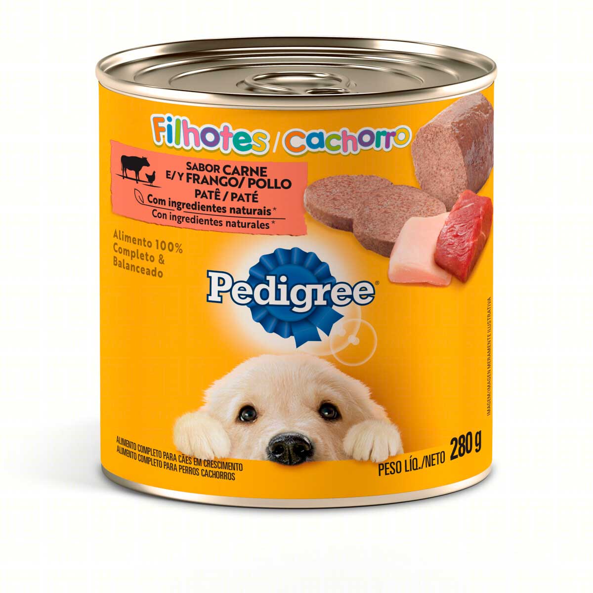 Ração Úmida Pedigree Lata Patê de Carne e Frango para Cães Filhotes 280 g