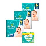 Kit Pampers G Confort Sec Super 180 Unidades + Lenço Umedecido Pampers Aloevera 192 Unidades