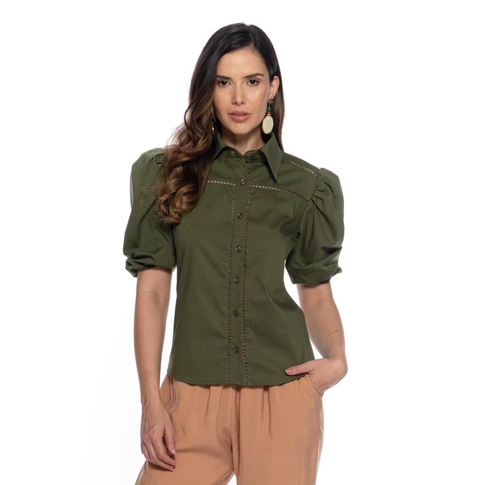 camisa manga curta verde militar