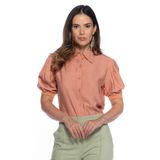 Blusa Feminina Manga Curta Bufante Renda Brilho Casual Rosa GG